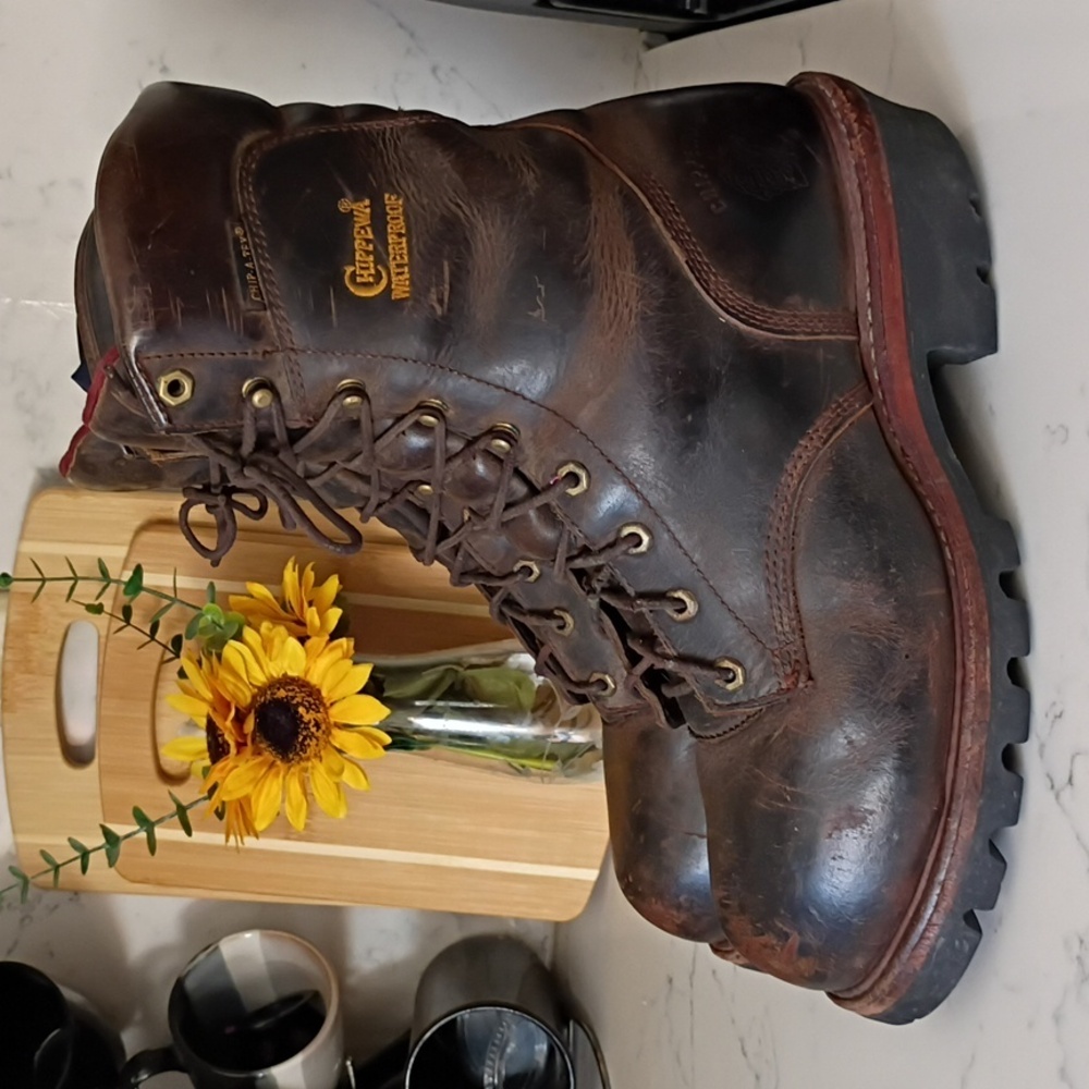Chippewa Brown Leather Steel Toe Waterproof Work Boots - Picture 6 of 14
